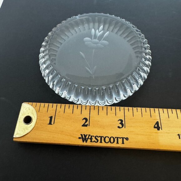 Etched Floral Clear Glass Trim Rim Paperweight Coaster Office Desk Home Decor - Picture 10 of 12